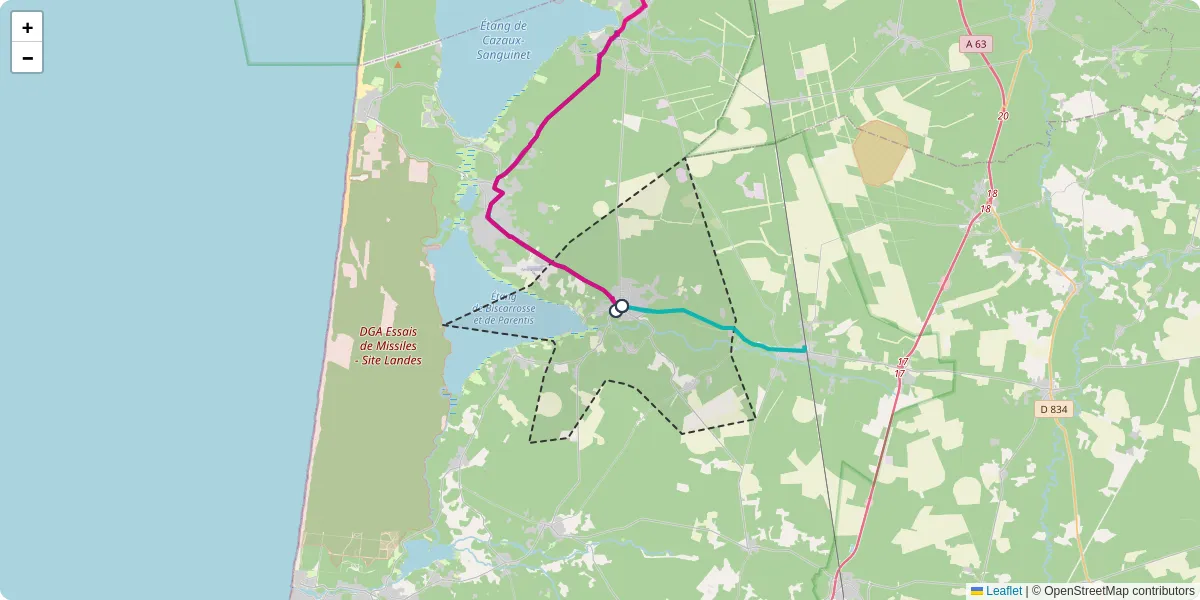 Carte du réseau de transport en commun à Parentis-en-Born - lignes de bus et arrêts