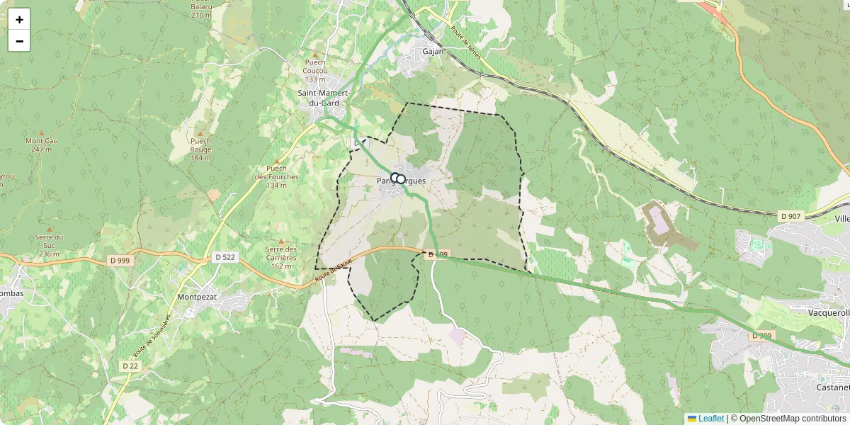 Carte du réseau de transport en commun à Parignargues - lignes de bus et arrêts