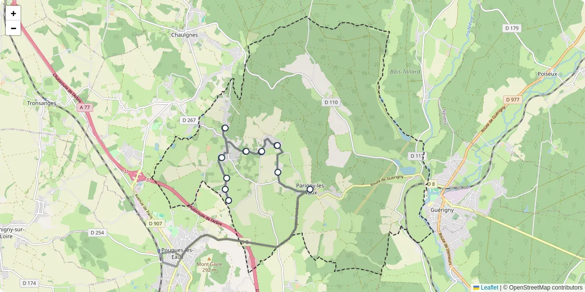 Carte du réseau de transport en commun à Parigny-les-Vaux - lignes de bus et arrêts