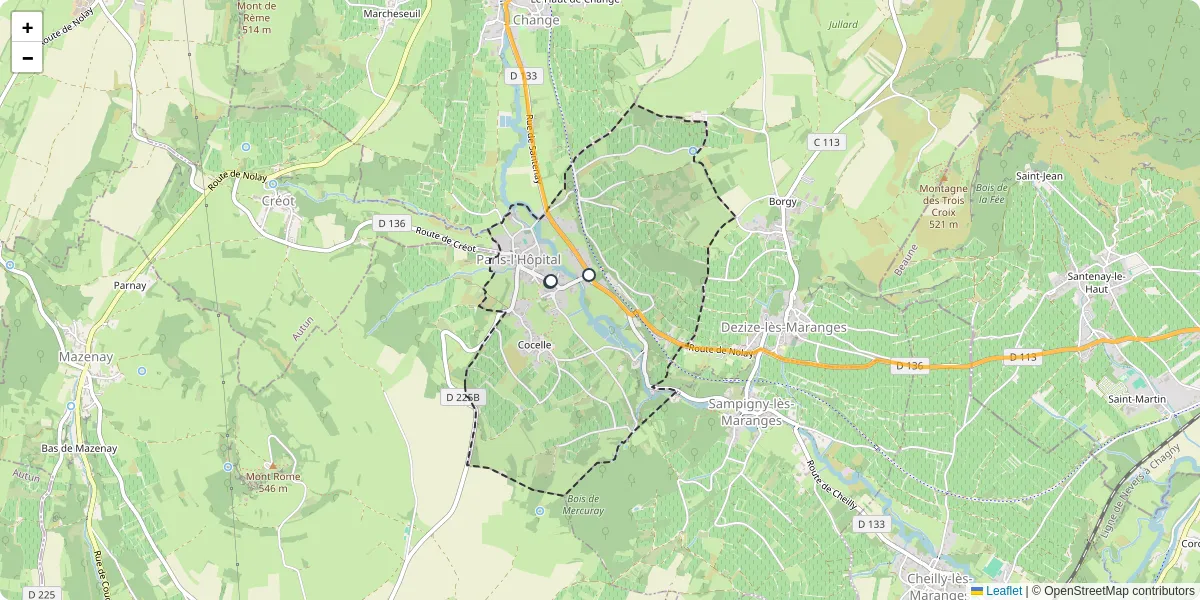Carte du réseau de transport en commun à Paris-l'Hôpital - lignes de bus et arrêts