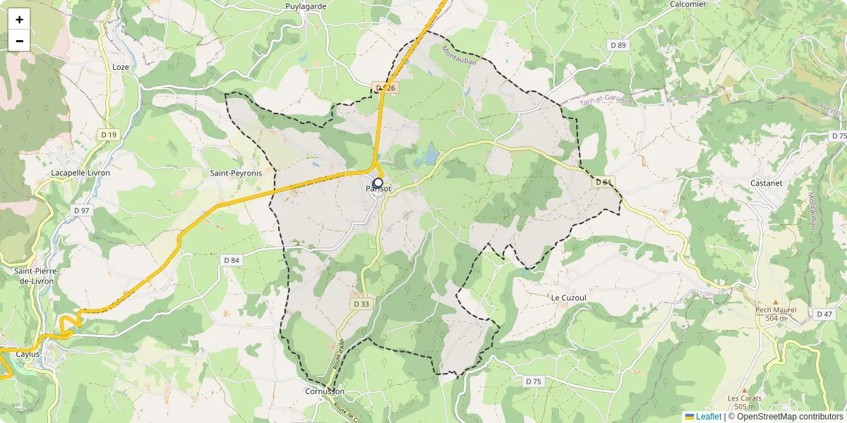 Carte du réseau de transport en commun à Parisot - lignes de bus et arrêts