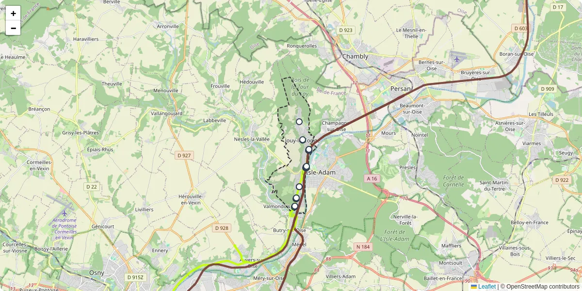 Carte du réseau de transport en commun à Parmain - lignes de bus et arrêts