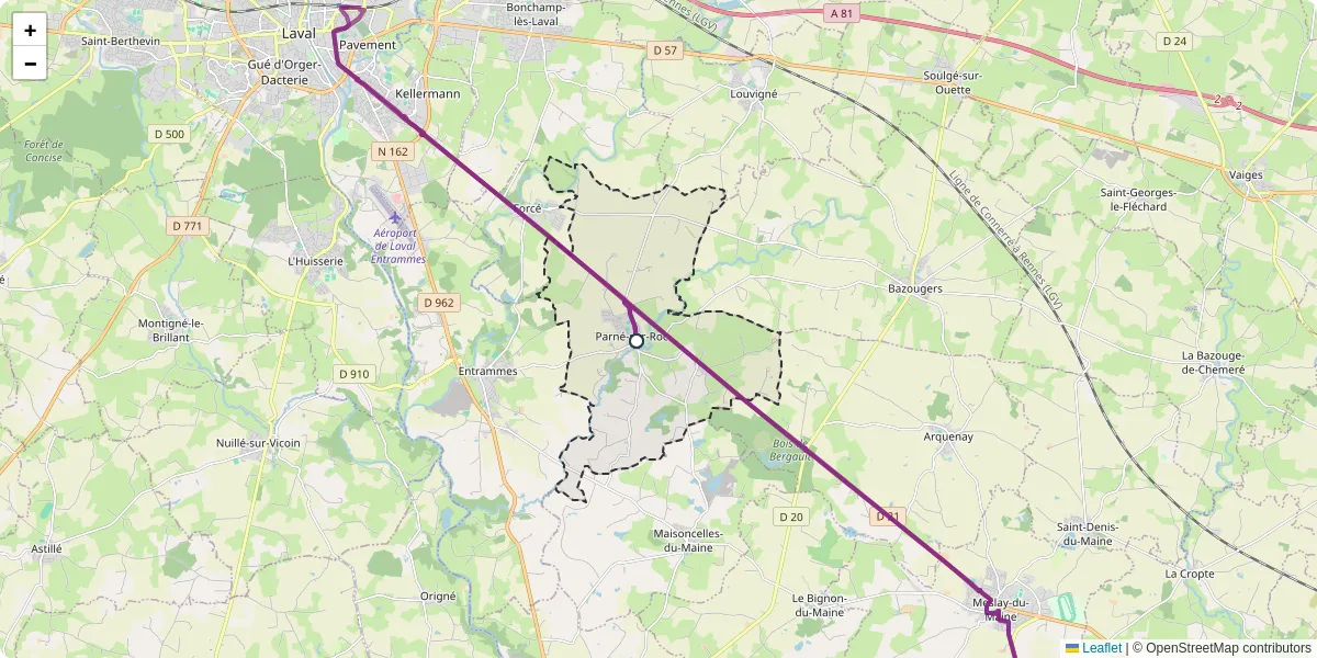 Carte du réseau de transport en commun à Parné-sur-Roc - lignes de bus et arrêts