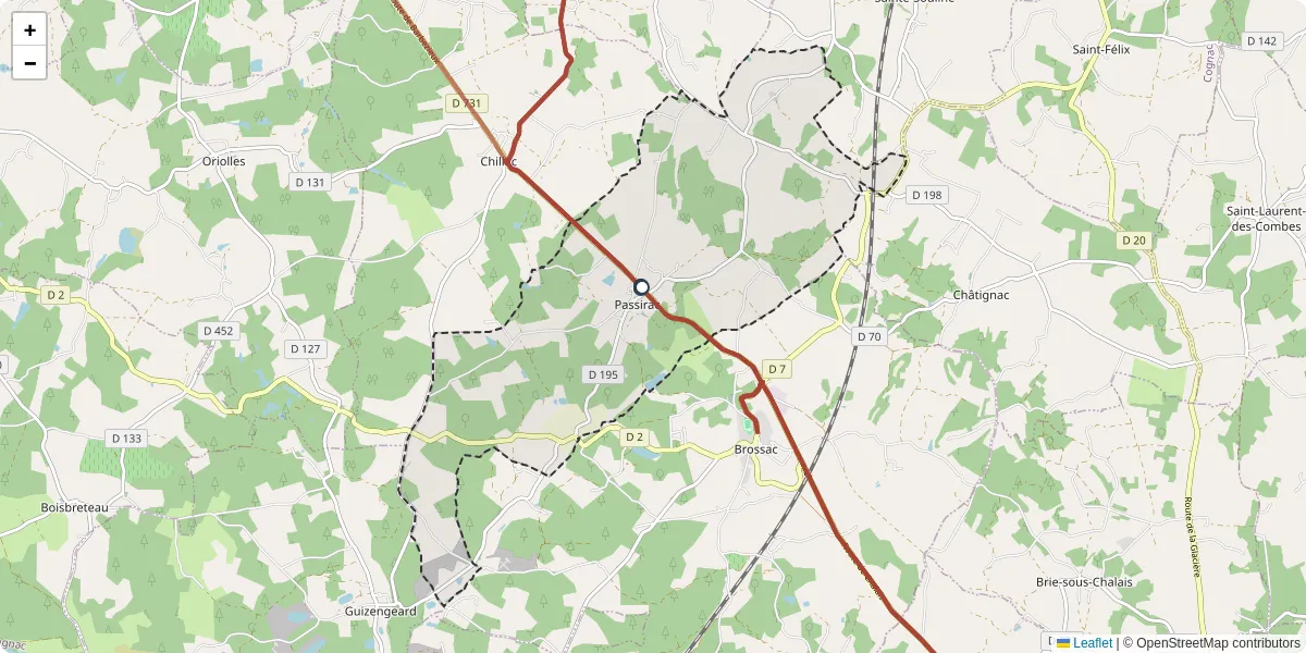 Carte du réseau de transport en commun à Passirac - lignes de bus et arrêts