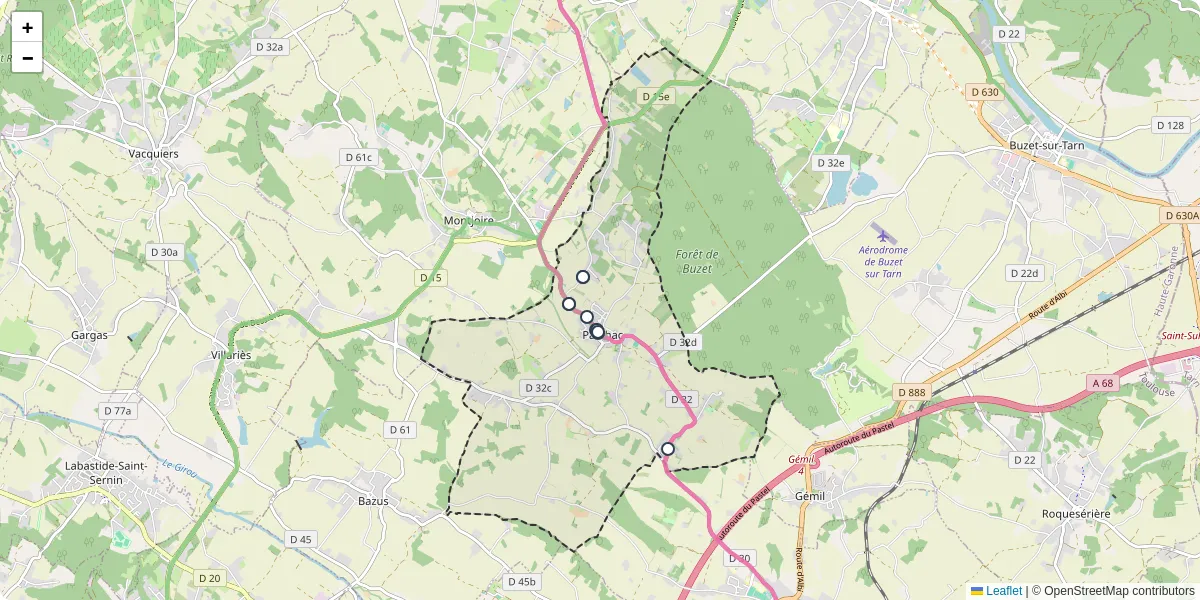 Carte du réseau de transport en commun à Paulhac - lignes de bus et arrêts