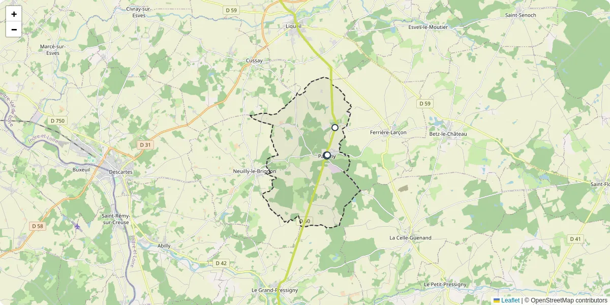 Carte du réseau de transport en commun à Paulmy - lignes de bus et arrêts