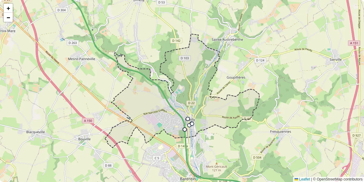 Carte du réseau de transport en commun à Pavilly - lignes de bus et arrêts