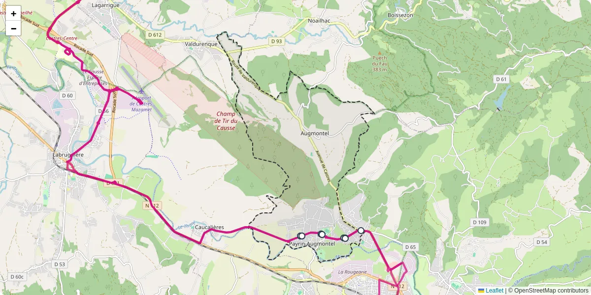 Carte du réseau de transport en commun à Payrin-Augmontel - lignes de bus et arrêts