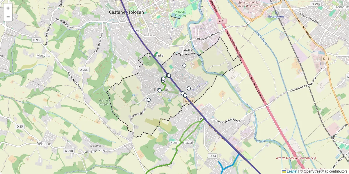 Carte du réseau de transport en commun à Péchabou - lignes de bus et arrêts