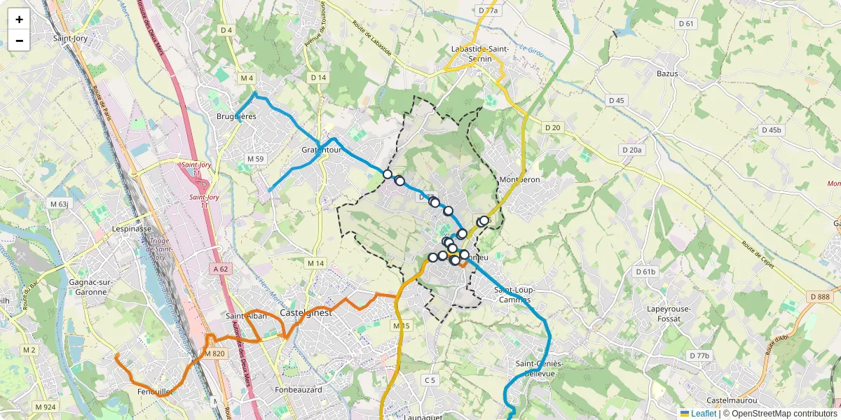 Carte du réseau de transport en commun à Pechbonnieu - lignes de bus et arrêts