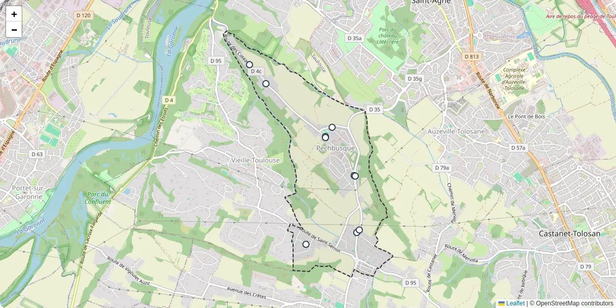 Carte du réseau de transport en commun à Pechbusque - lignes de bus et arrêts