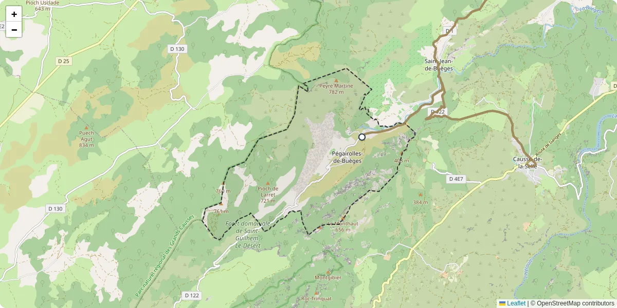 Carte du réseau de transport en commun à Pégairolles-de-Buèges - lignes de bus et arrêts