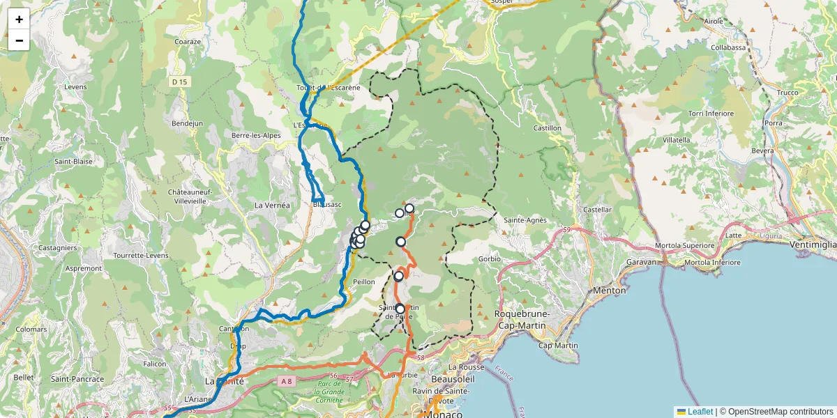 Carte du réseau de transport en commun à Peille - lignes de bus et arrêts