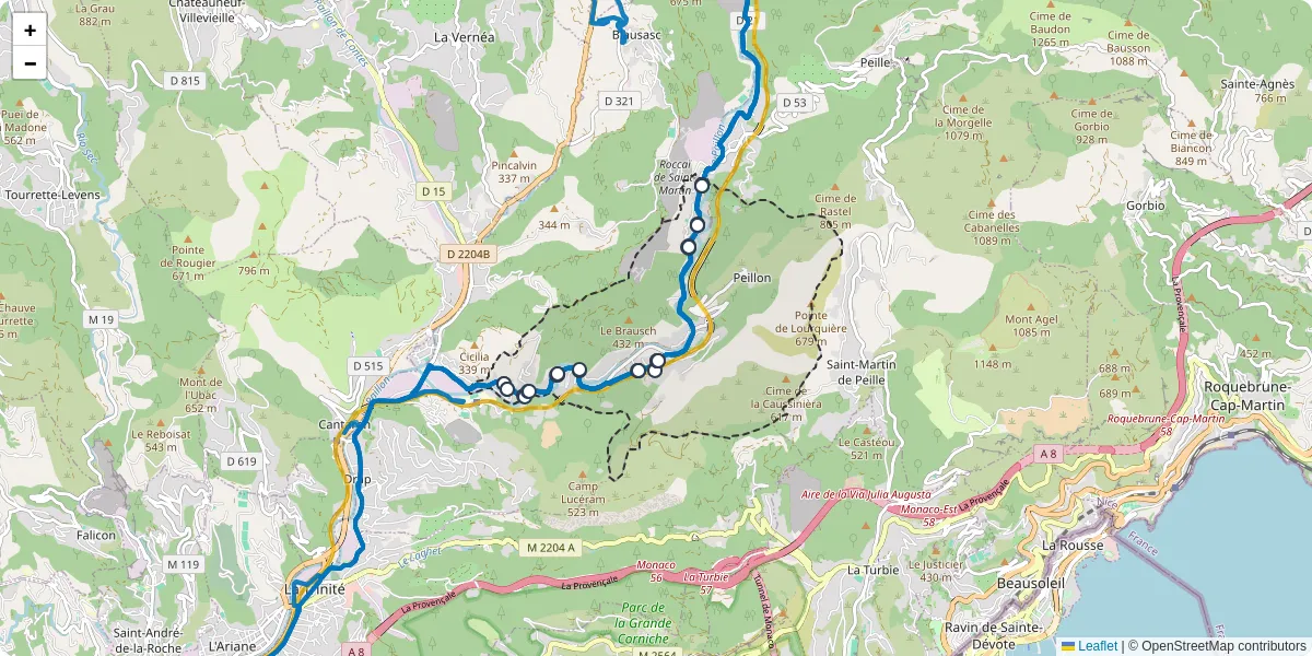 Carte du réseau de transport en commun à Peillon - lignes de bus et arrêts