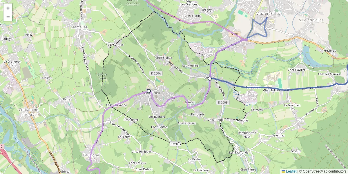 Carte du réseau de transport en commun à Peillonnex - lignes de bus et arrêts
