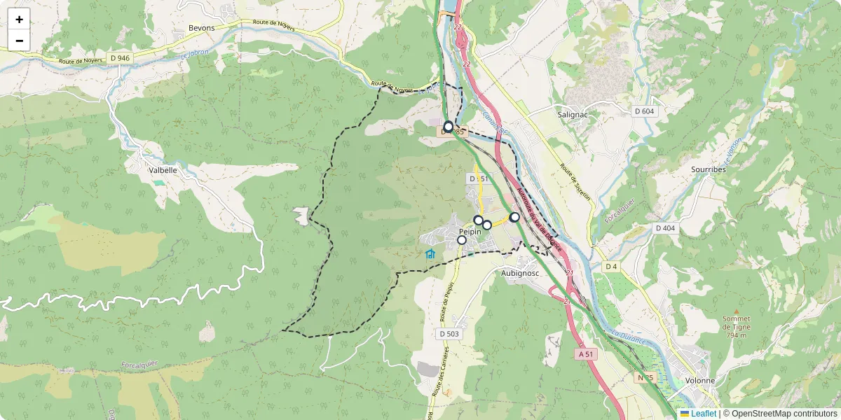 Carte du réseau de transport en commun à Peipin - lignes de bus et arrêts