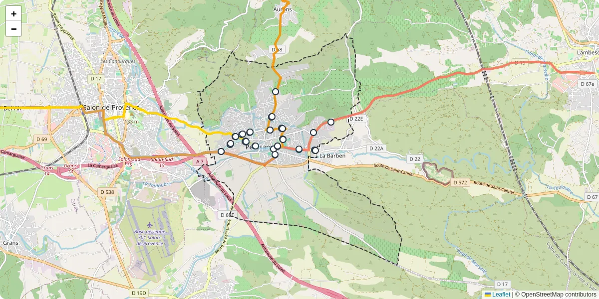 Carte du réseau de transport en commun à Pélissanne - lignes de bus et arrêts