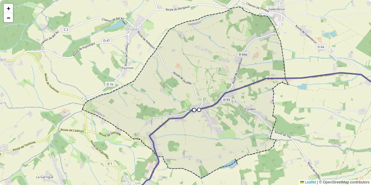 Carte du réseau de transport en commun à Pelleport - lignes de bus et arrêts