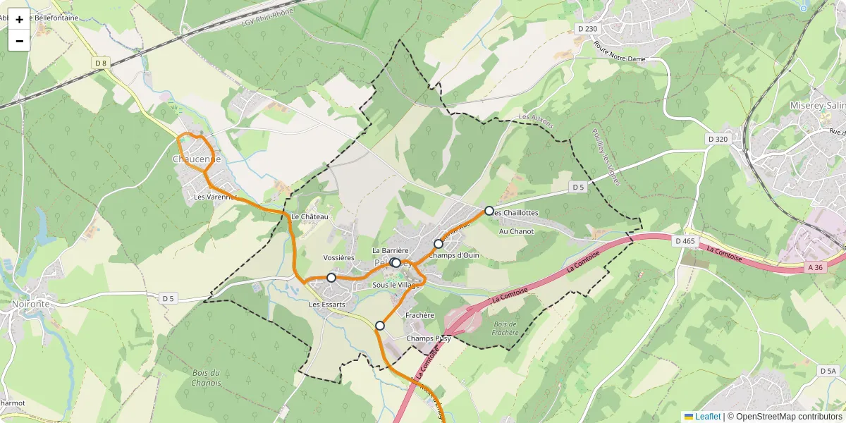 Carte du réseau de transport en commun à Pelousey - lignes de bus et arrêts