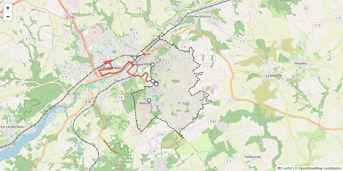 Carte du réseau de transport en commun à Pencran - lignes de bus et arrêts