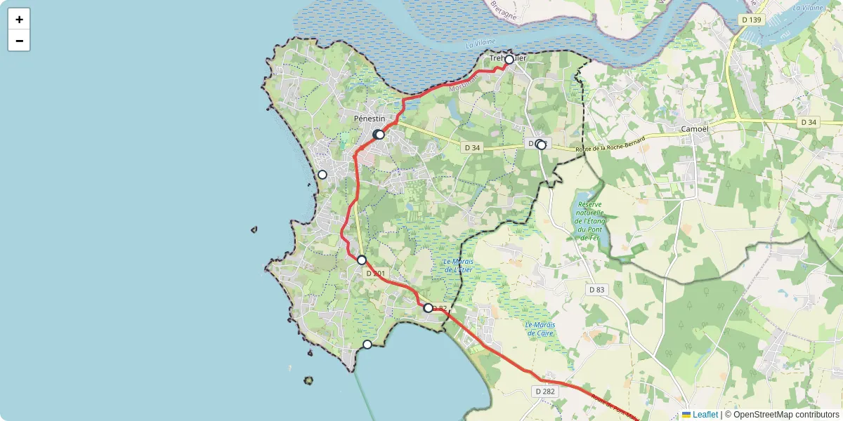 Carte du réseau de transport en commun à Pénestin - lignes de bus et arrêts