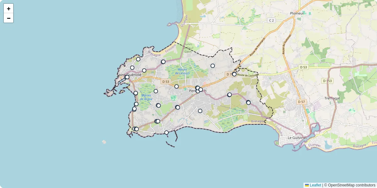Carte du réseau de transport en commun à Penmarc'h - lignes de bus et arrêts