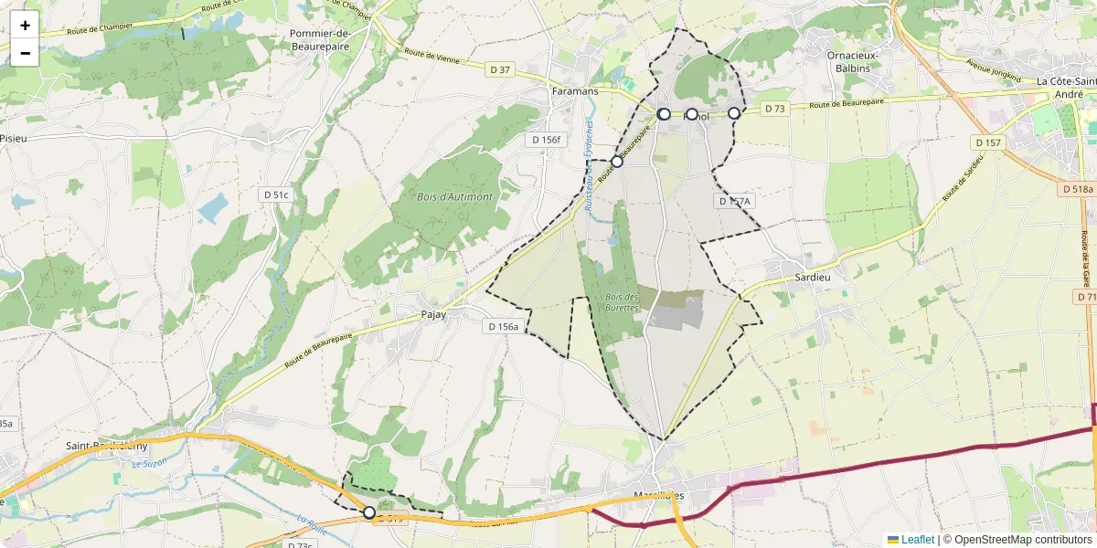 Carte du réseau de transport en commun à Penol - lignes de bus et arrêts