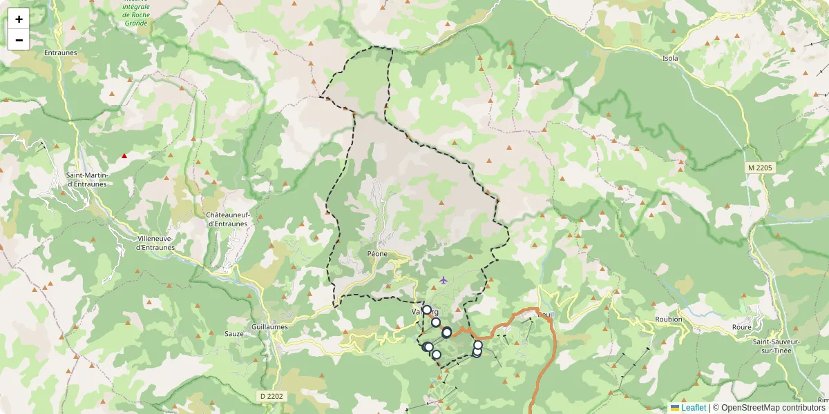 Carte du réseau de transport en commun à Péone - lignes de bus et arrêts