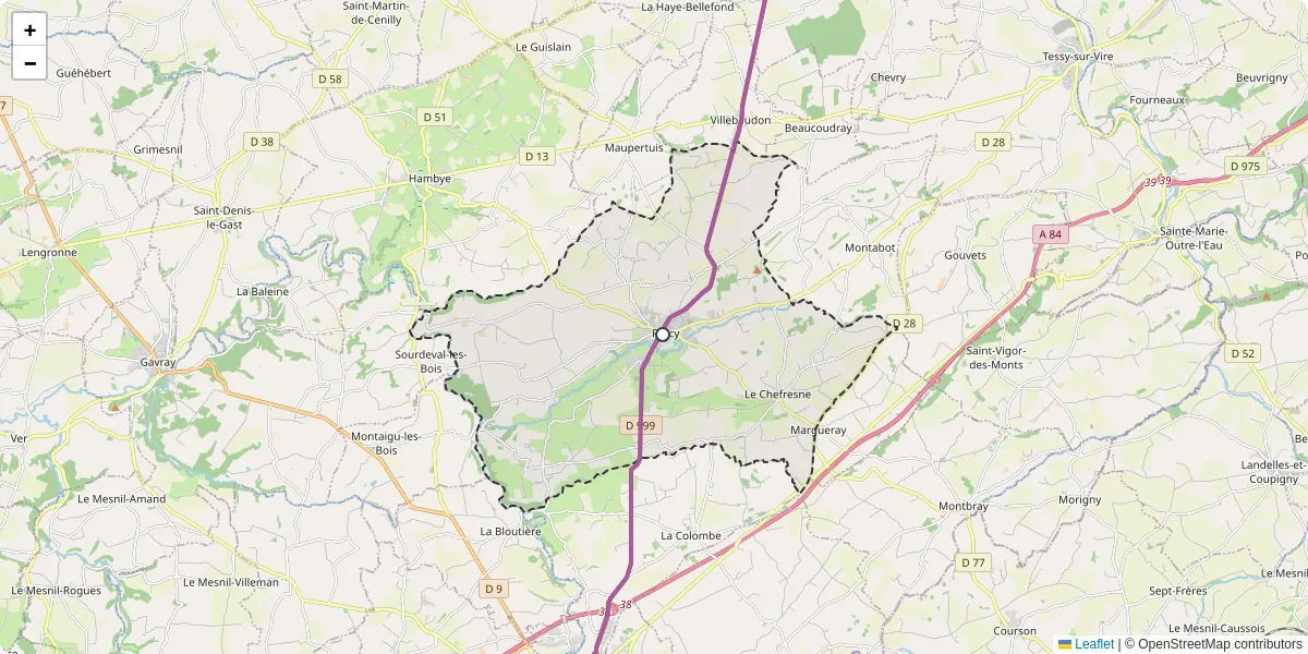 Carte du réseau de transport en commun à Percy-en-Normandie - lignes de bus et arrêts