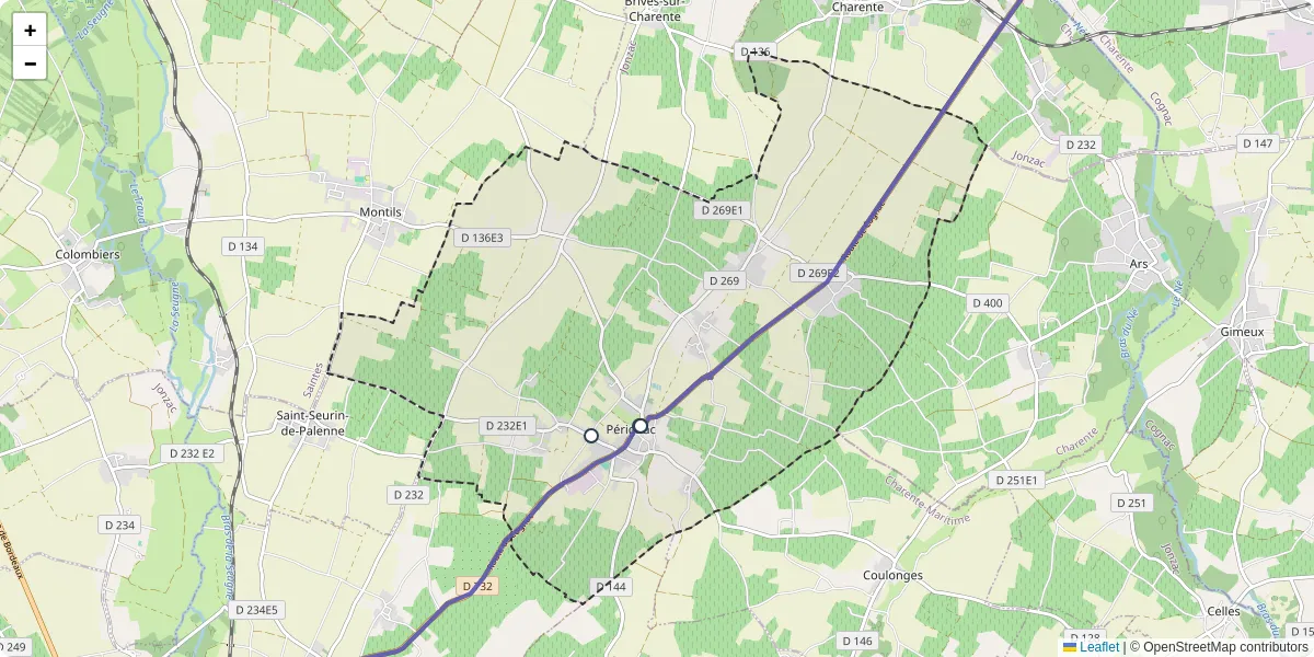 Carte du réseau de transport en commun à Pérignac - lignes de bus et arrêts