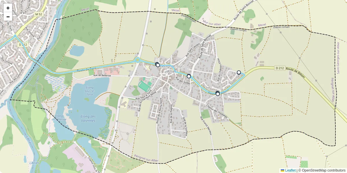Carte du réseau de transport en commun à Pérignat-sur-Allier - lignes de bus et arrêts