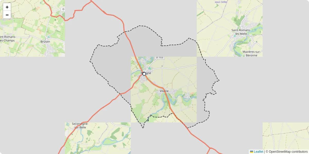 Carte du réseau de transport en commun à Périgné - lignes de bus et arrêts