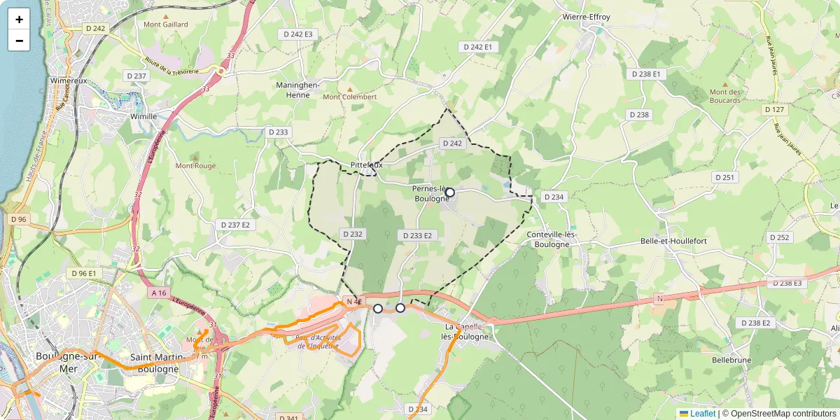 Carte du réseau de transport en commun à Pernes-lès-Boulogne - lignes de bus et arrêts