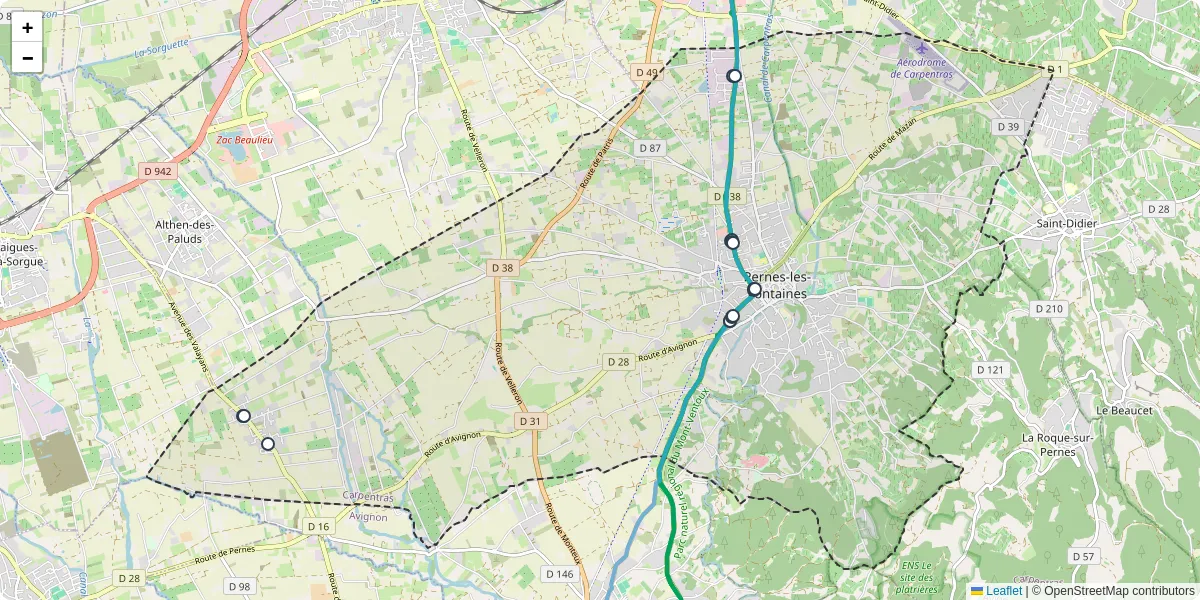 Carte du réseau de transport en commun à Pernes-les-Fontaines - lignes de bus et arrêts