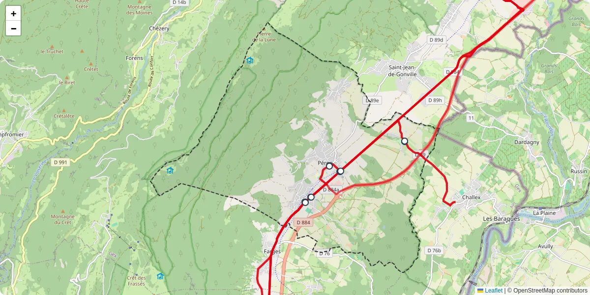 Carte du réseau de transport en commun à Péron - lignes de bus et arrêts