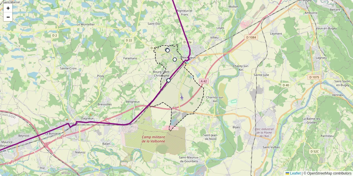 Carte du réseau de transport en commun à Pérouges - lignes de bus et arrêts