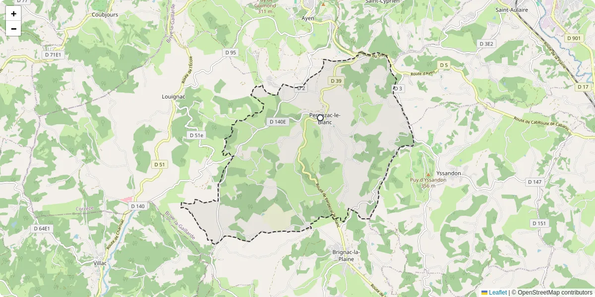 Carte du réseau de transport en commun à Perpezac-le-Blanc - lignes de bus et arrêts