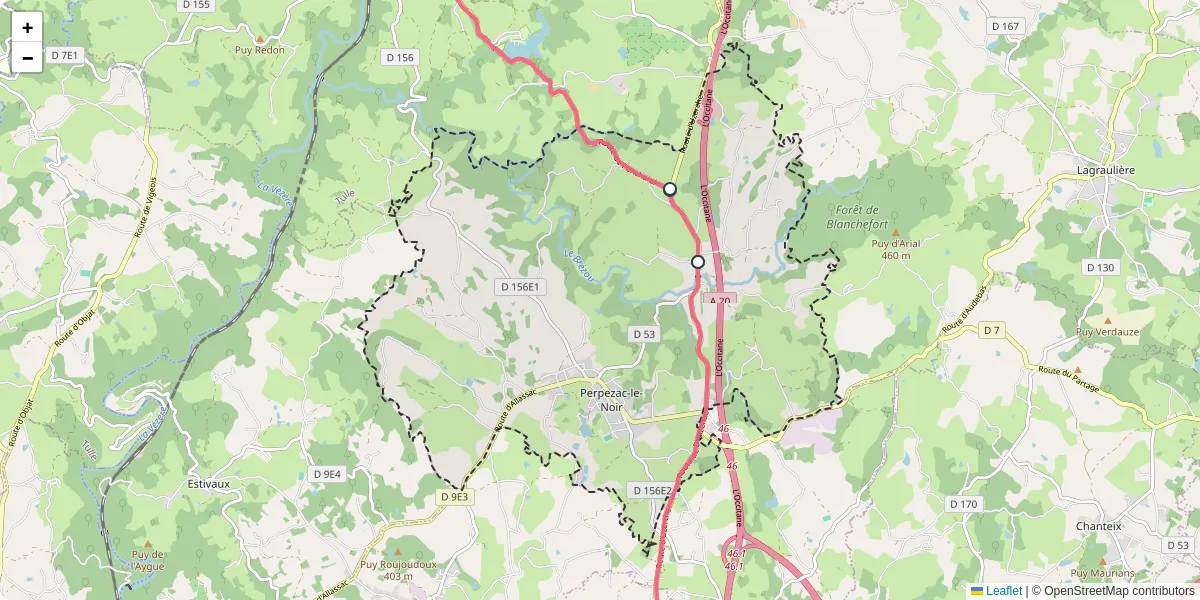 Carte du réseau de transport en commun à Perpezac-le-Noir - lignes de bus et arrêts