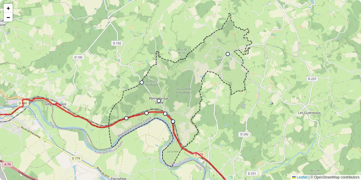 Carte du réseau de transport en commun à Perrigny-sur-Loire - lignes de bus et arrêts