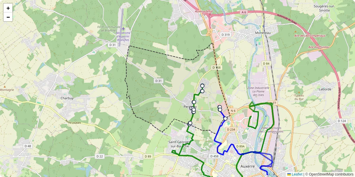 Carte du réseau de transport en commun à Perrigny - lignes de bus et arrêts