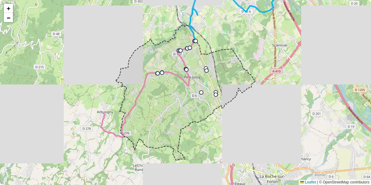 Carte du réseau de transport en commun à Pers-Jussy - lignes de bus et arrêts