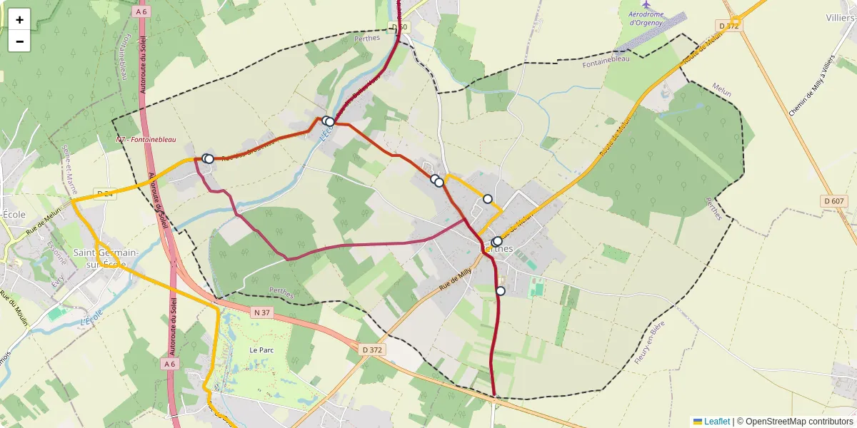Carte du réseau de transport en commun à Perthes - lignes de bus et arrêts