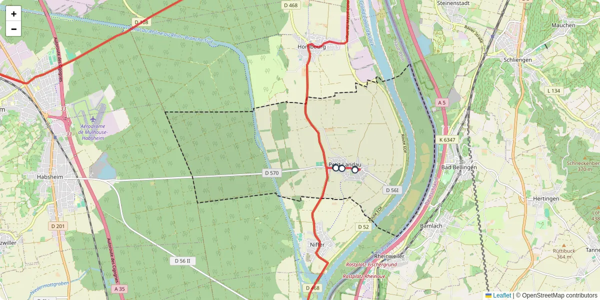 Carte du réseau de transport en commun à Petit-Landau - lignes de bus et arrêts