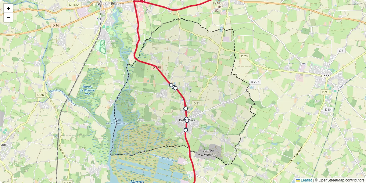 Carte du réseau de transport en commun à Petit-Mars - lignes de bus et arrêts