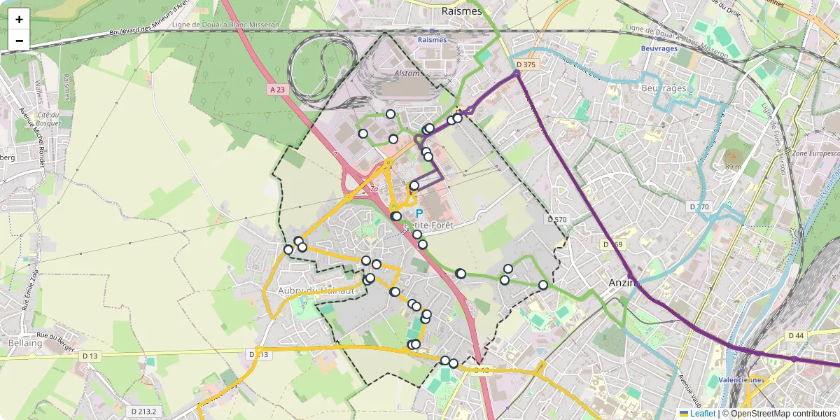 Carte du réseau de transport en commun à Petite-Forêt - lignes de bus et arrêts