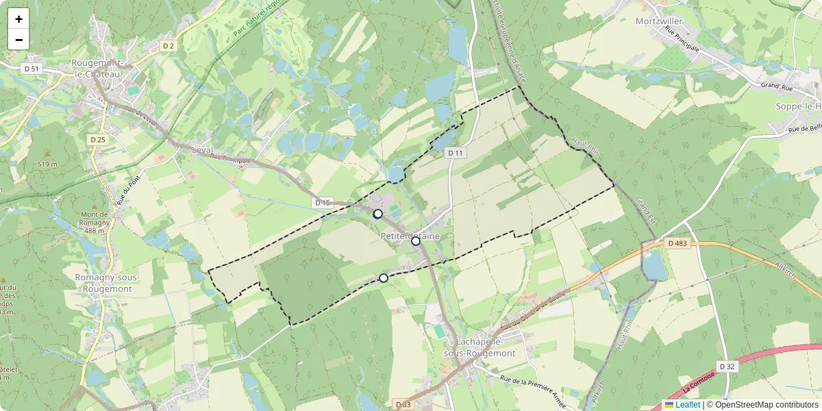 Carte du réseau de transport en commun à Petitefontaine - lignes de bus et arrêts