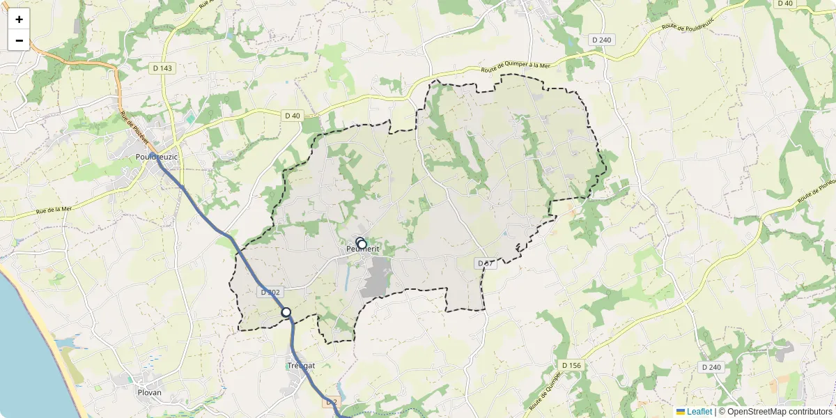 Carte du réseau de transport en commun à Peumerit - lignes de bus et arrêts
