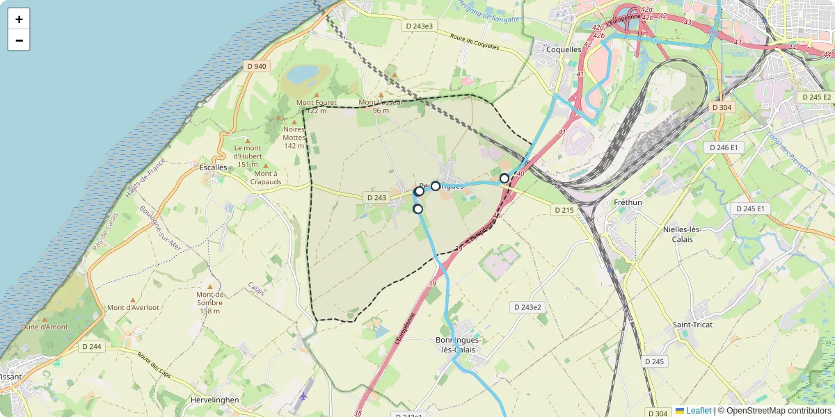 Carte du réseau de transport en commun à Peuplingues - lignes de bus et arrêts
