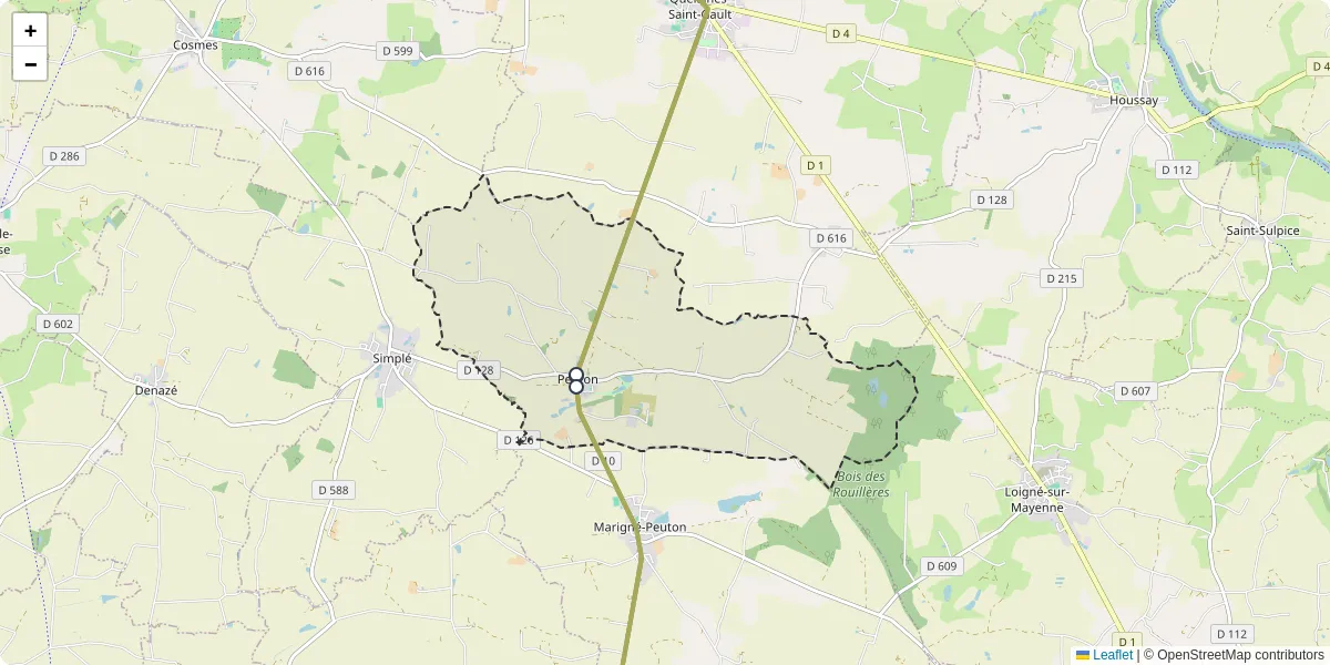 Carte du réseau de transport en commun à Peuton - lignes de bus et arrêts