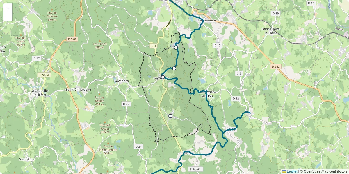 Carte du réseau de transport en commun à Peyrabout - lignes de bus et arrêts